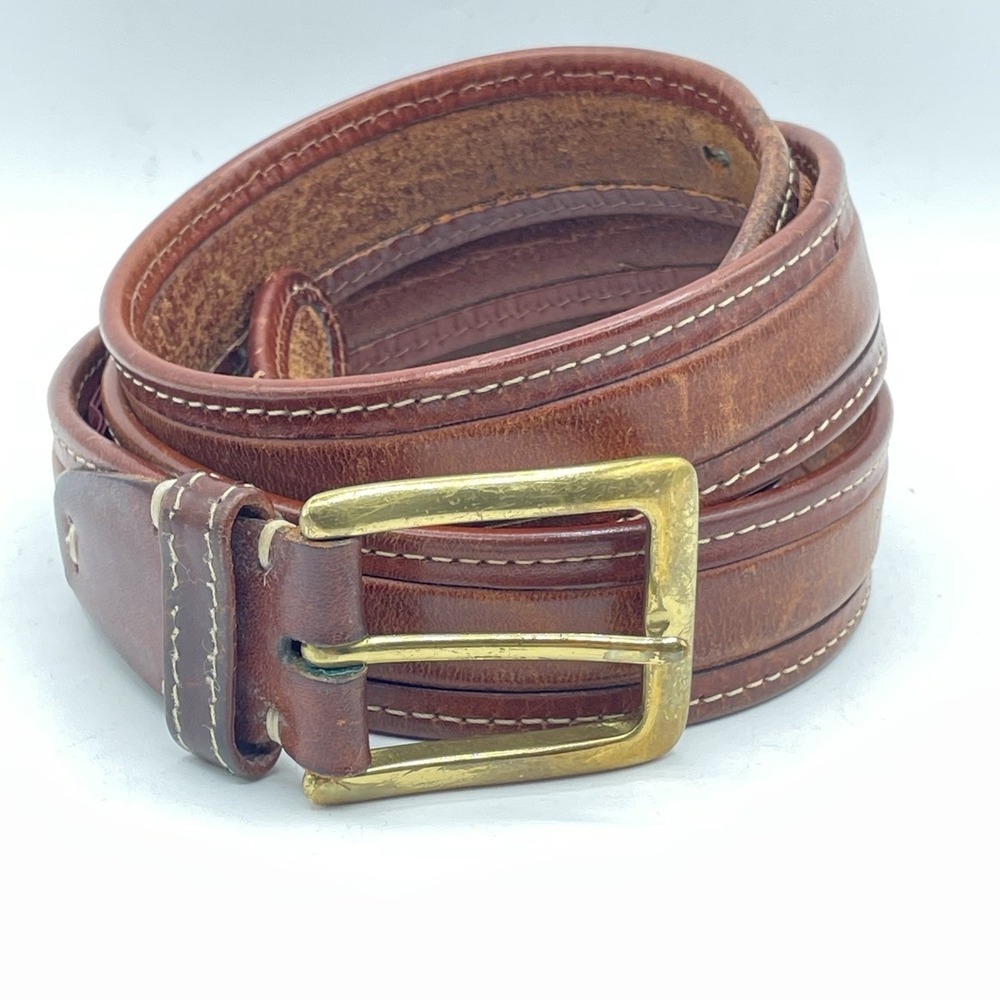Cole Haan Brown Leather Dress Casual Men's Belt Size 38 4069 Solid Brass Buckle